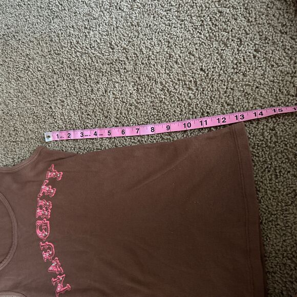 Twenty One Brown Pink Sleeveless Printed Text Round Neck Tank Top Size Medium - Picture 5 of 5
